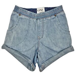 One Teaspoon Hunters Light Wash Mid Rise Roll Cuff Pull On Jean Shorts Women XXS